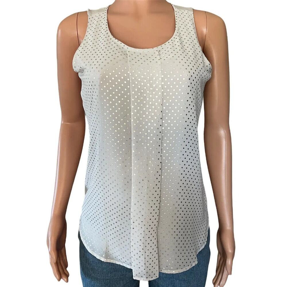 Ann Taylor Womens Tank Top Size Small Gray Polka Dot Sleeveless Pleated Pullover